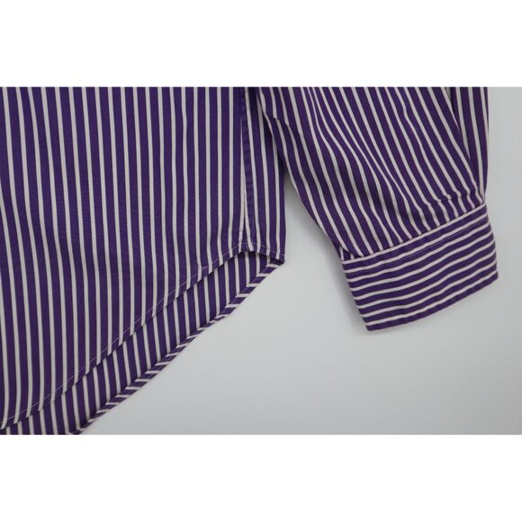 Ralph Lauren Purple & White Striped Button-Down Shirt Classic Fit Polo Logo - Picture 8 of 13